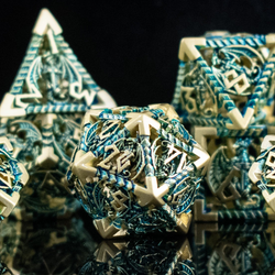 Dragonguard Hollow Metal Dice Set - Azure and Gold | hollow | Wiccan Center