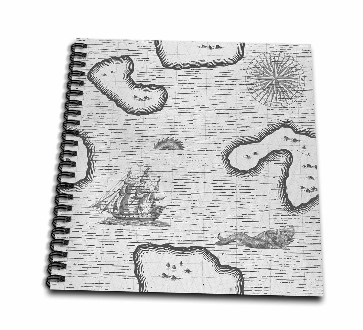 3dRose Anne Marie Baugh - Design - Gray Pirates Treasure Map - Drawing Books (db_341231)