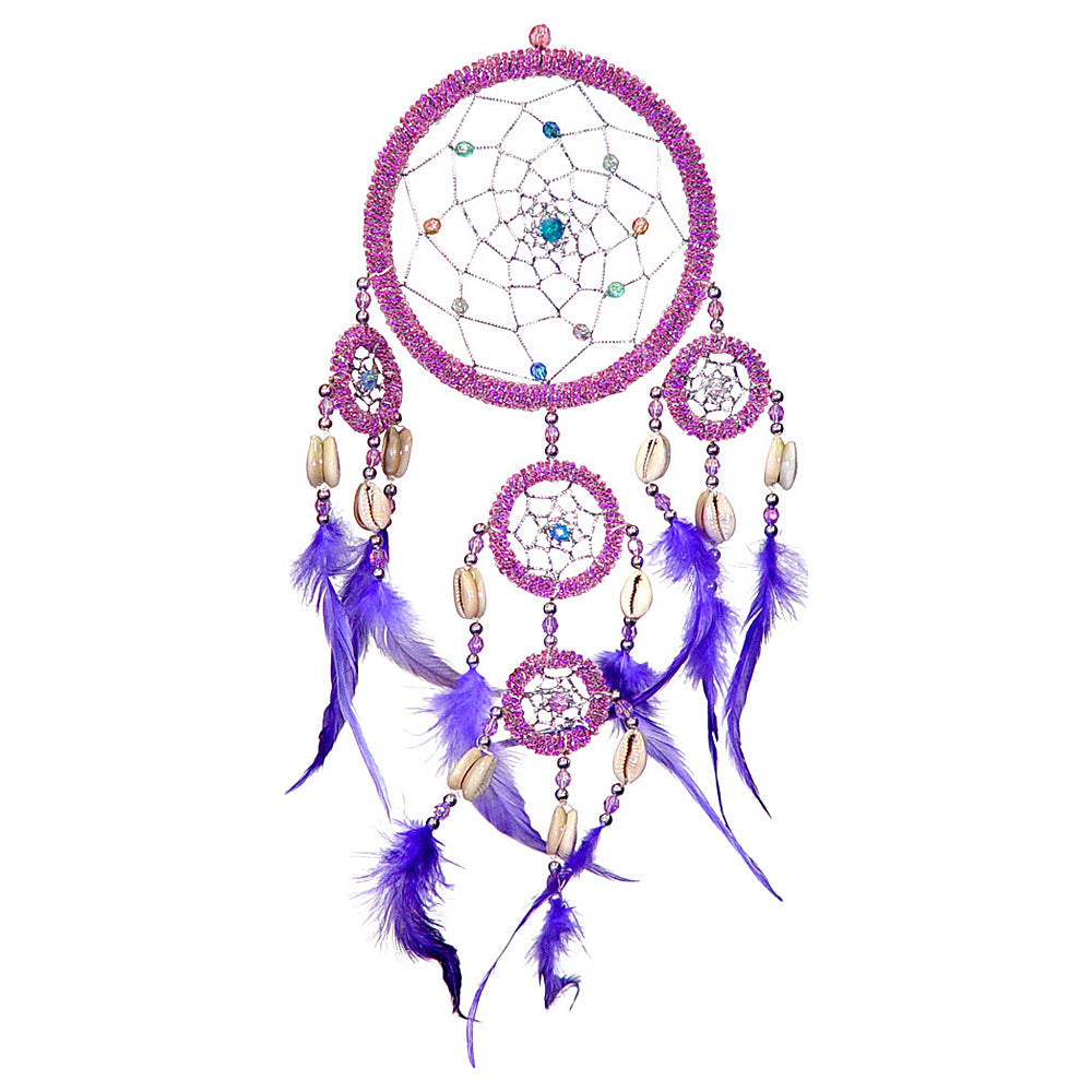 Dreamcatcher Beaded Purple w/Pink Feathers | Dream Catcher | Wiccan Center