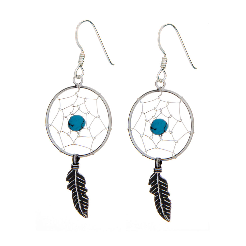 Dreamcatcher Earrings with Dangling Feather and bead | Earrings | Wiccan Center