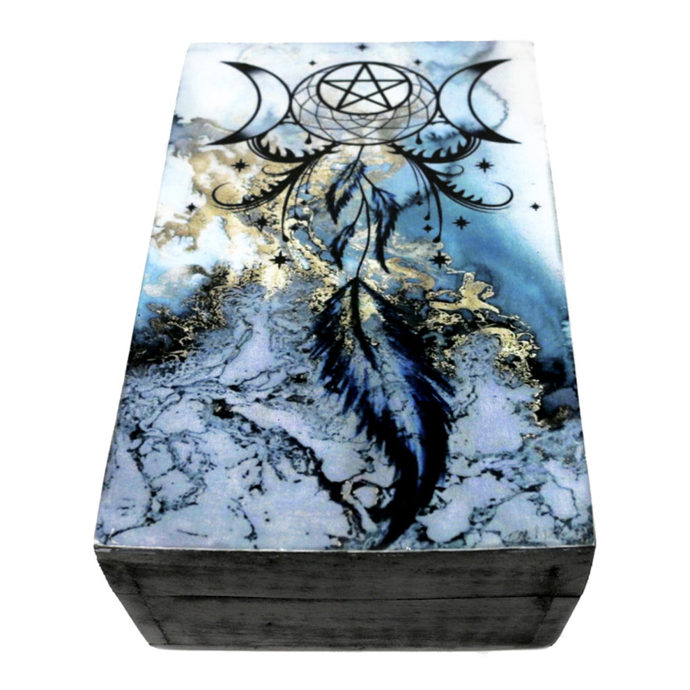 Dreamcatcher Blue Black Wooden Box 4" x 6" | wood box | Wiccan Center