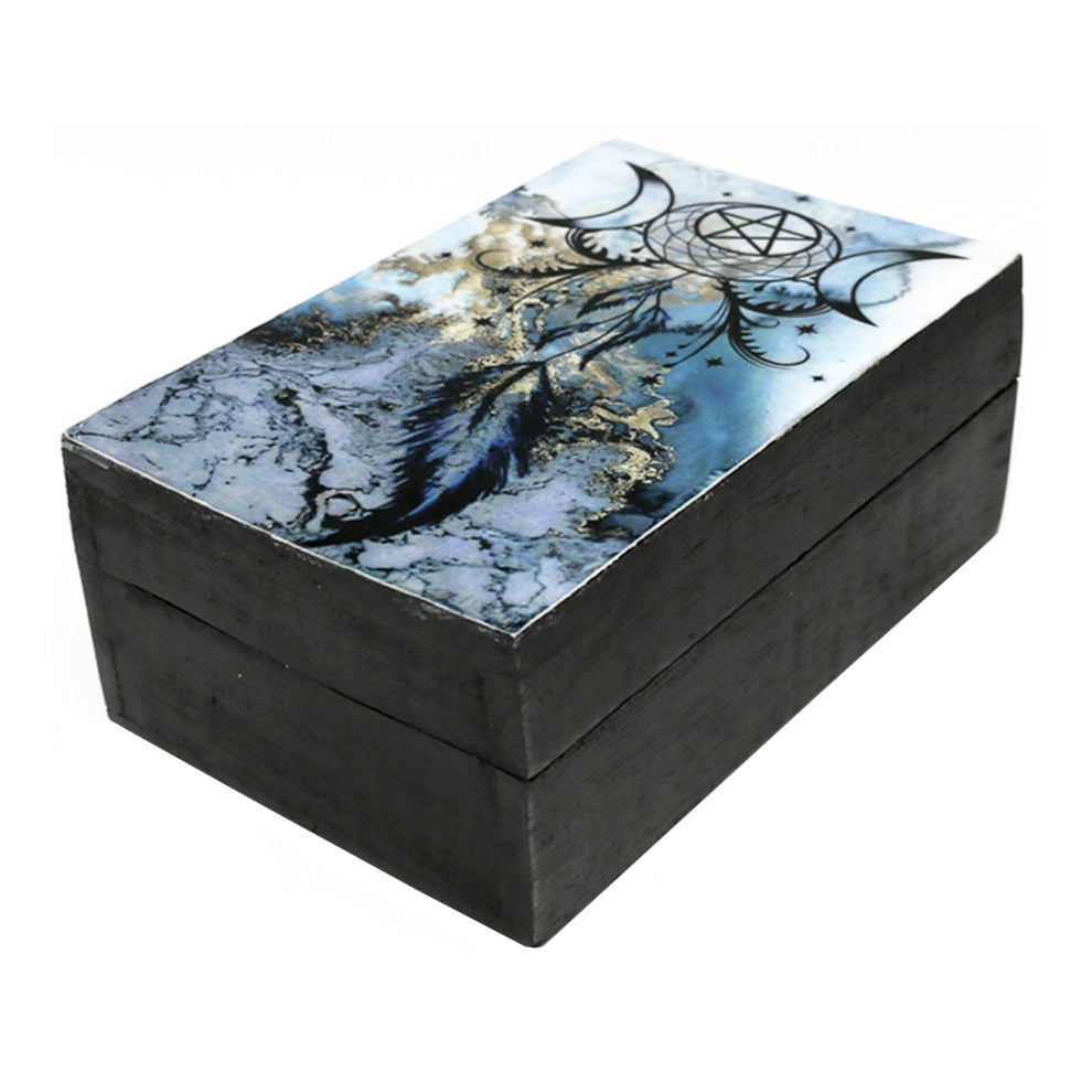Dreamcatcher Blue Black Wooden Box 4" x 6" | wood box | Wiccan Center