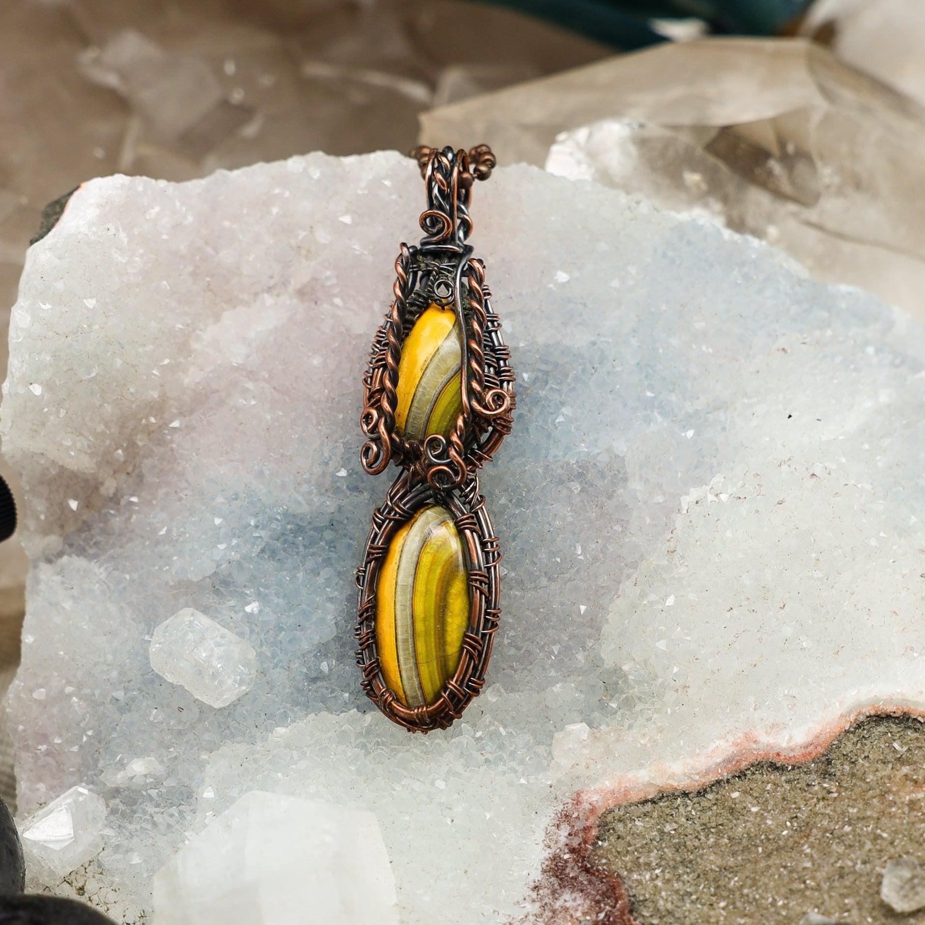 Dual Bumblebee Jasper Wire Wrap Pendant