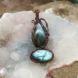 Dual Labradorite Wire Wrap Crystal Pendant - Double Flash | Wire Wraps | Wiccan Center