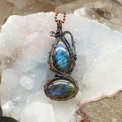 Dual Labradorite Wire Wrap Pendant, Mystical Third Eye Stone | Wire Wraps | Wiccan Center