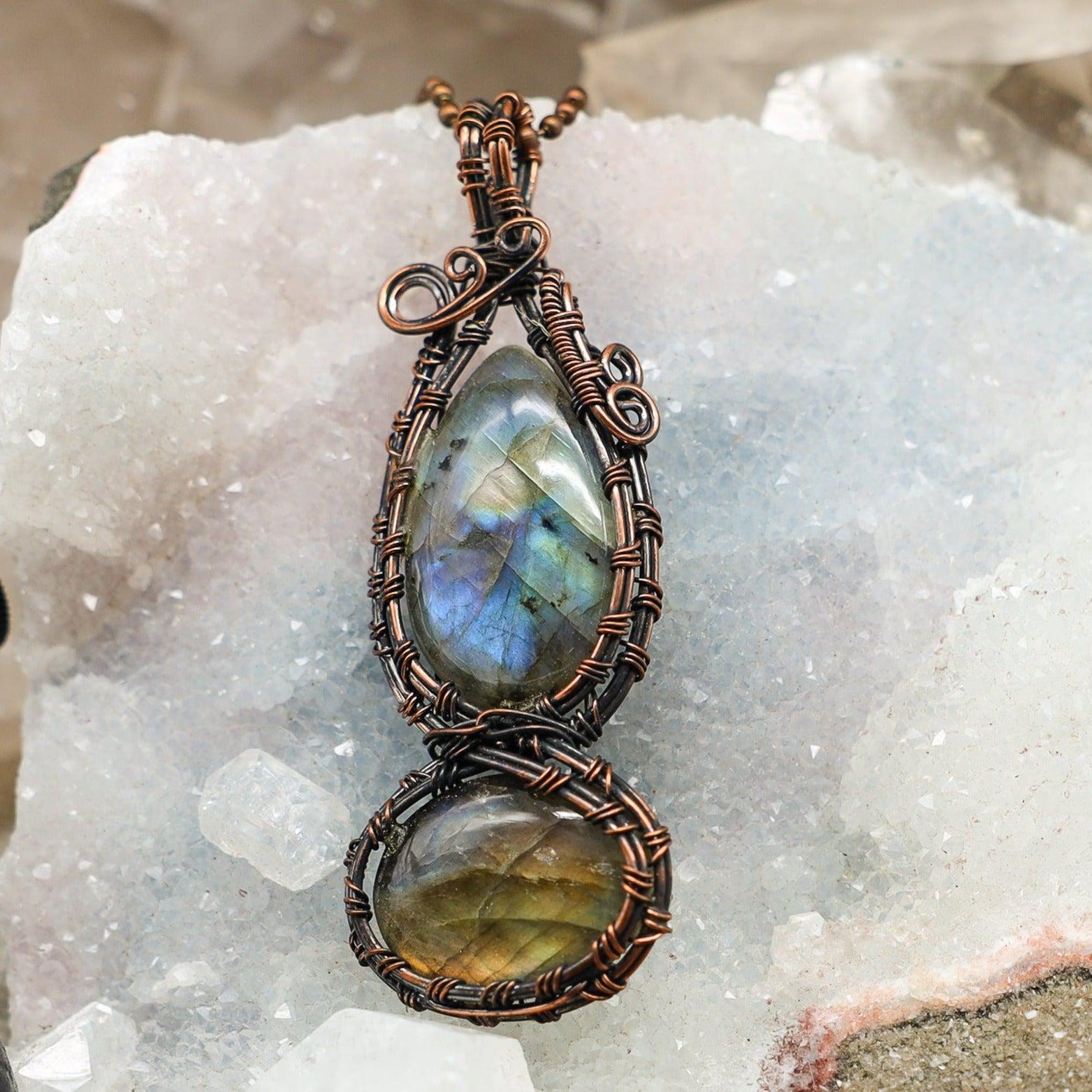 Dual Labradorite Wire Wrap Pendant