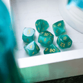 Dwarf Cut Aquamarine Cat’s Eye Gemstone Premium DND Dice Set | Gemstone Dice | Wiccan Center