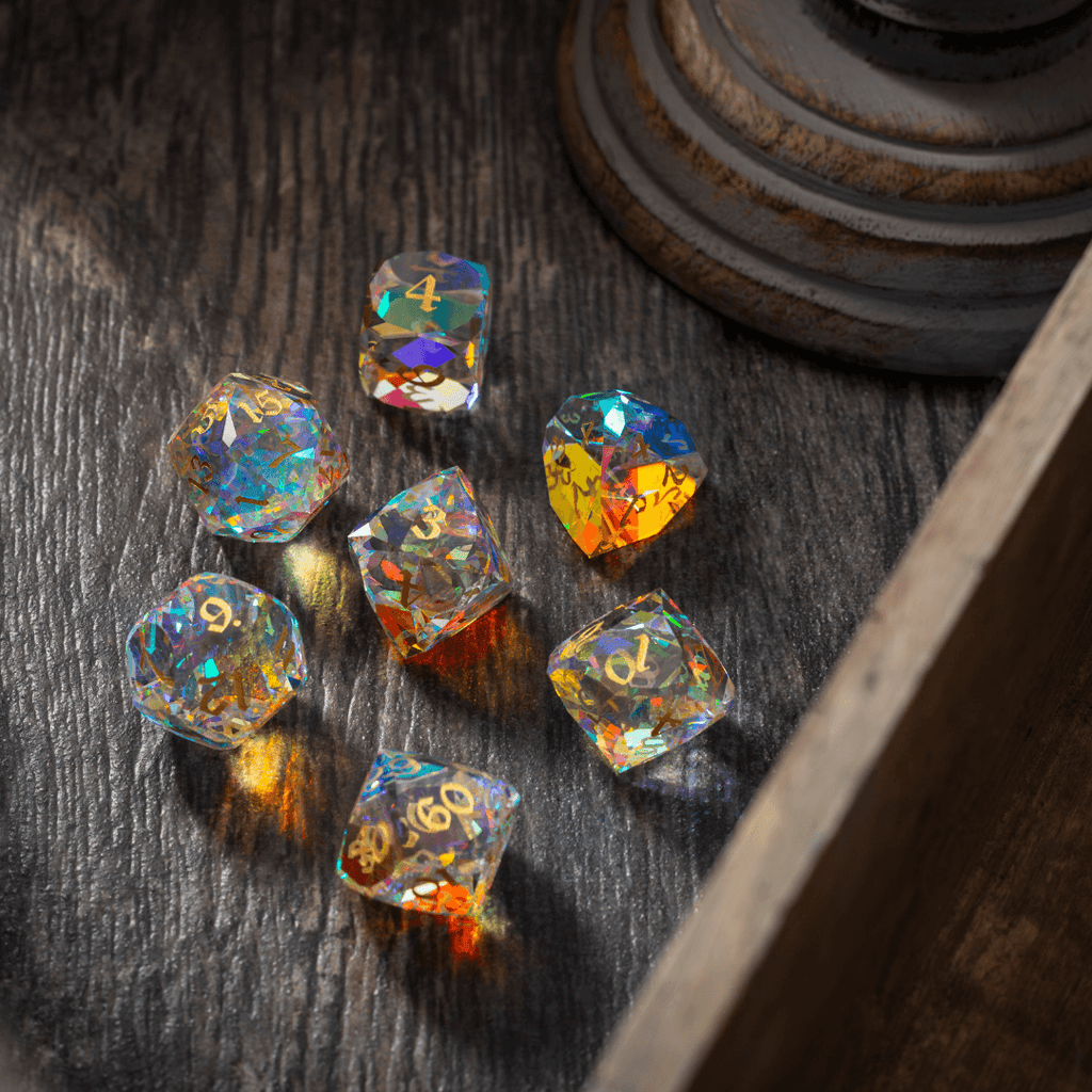 Dwarf Cut Dichroic Glass Premium DND Dice Set | Gemstone Dice | Wiccan Center
