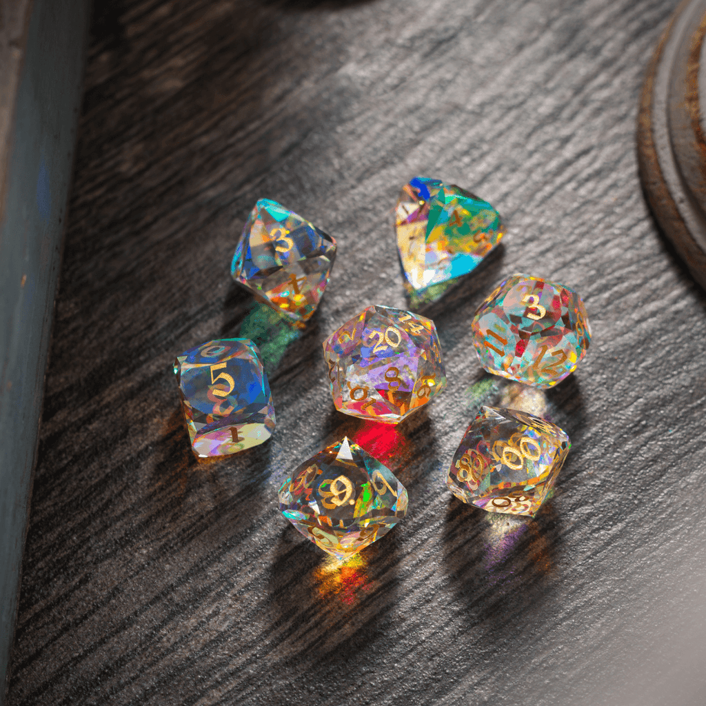 Dwarf Cut Dichroic Glass Premium DND Dice Set | Gemstone Dice | Wiccan Center