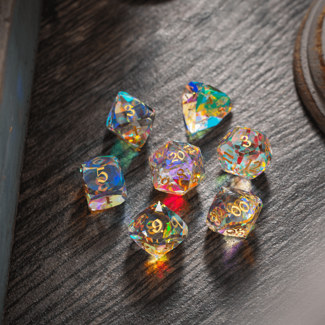 Dwarf Cut Dichroic Glass Premium DND Dice Set | Gemstone Dice | Wiccan Center