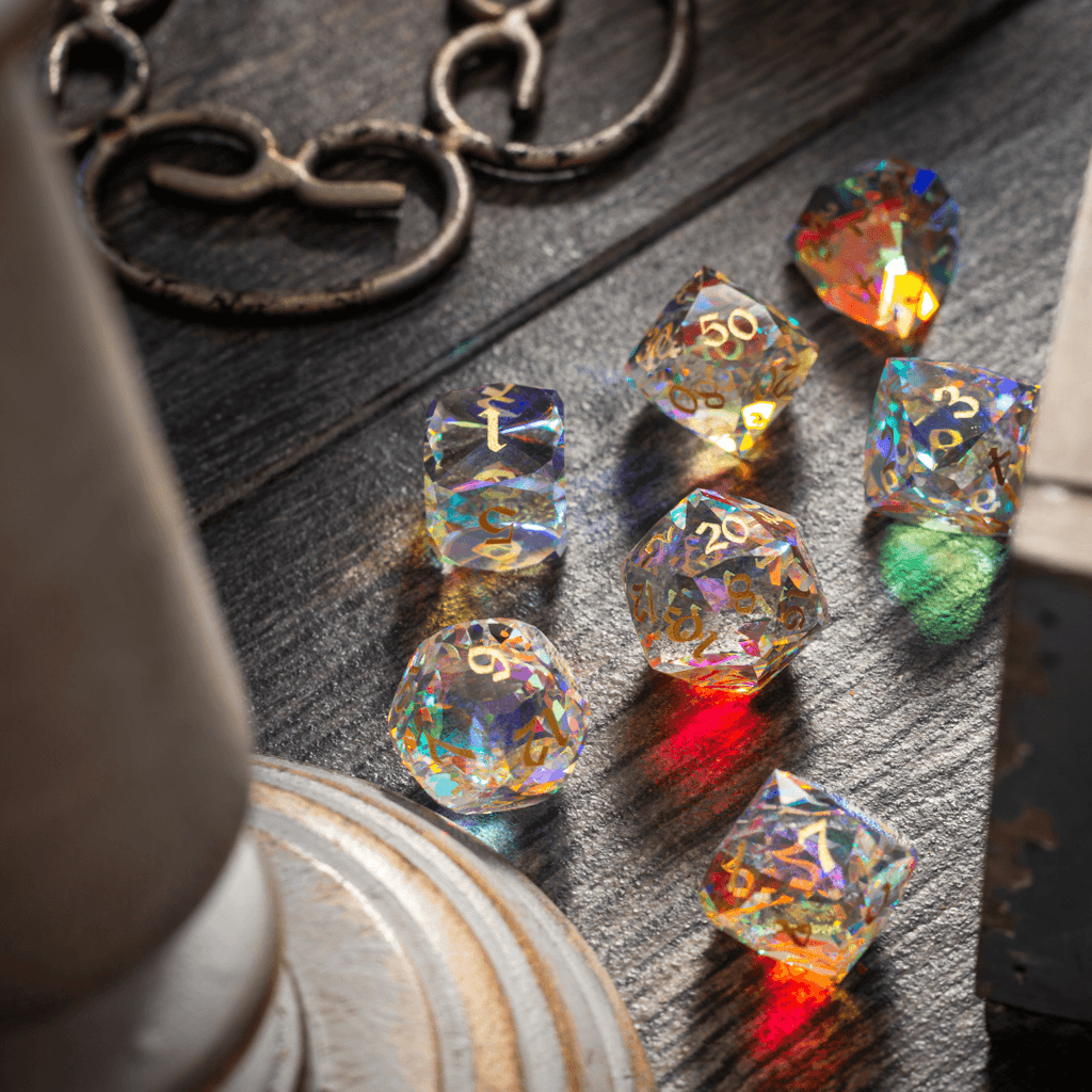Dwarf Cut Dichroic Glass Premium DND Dice Set | Gemstone Dice | Wiccan Center