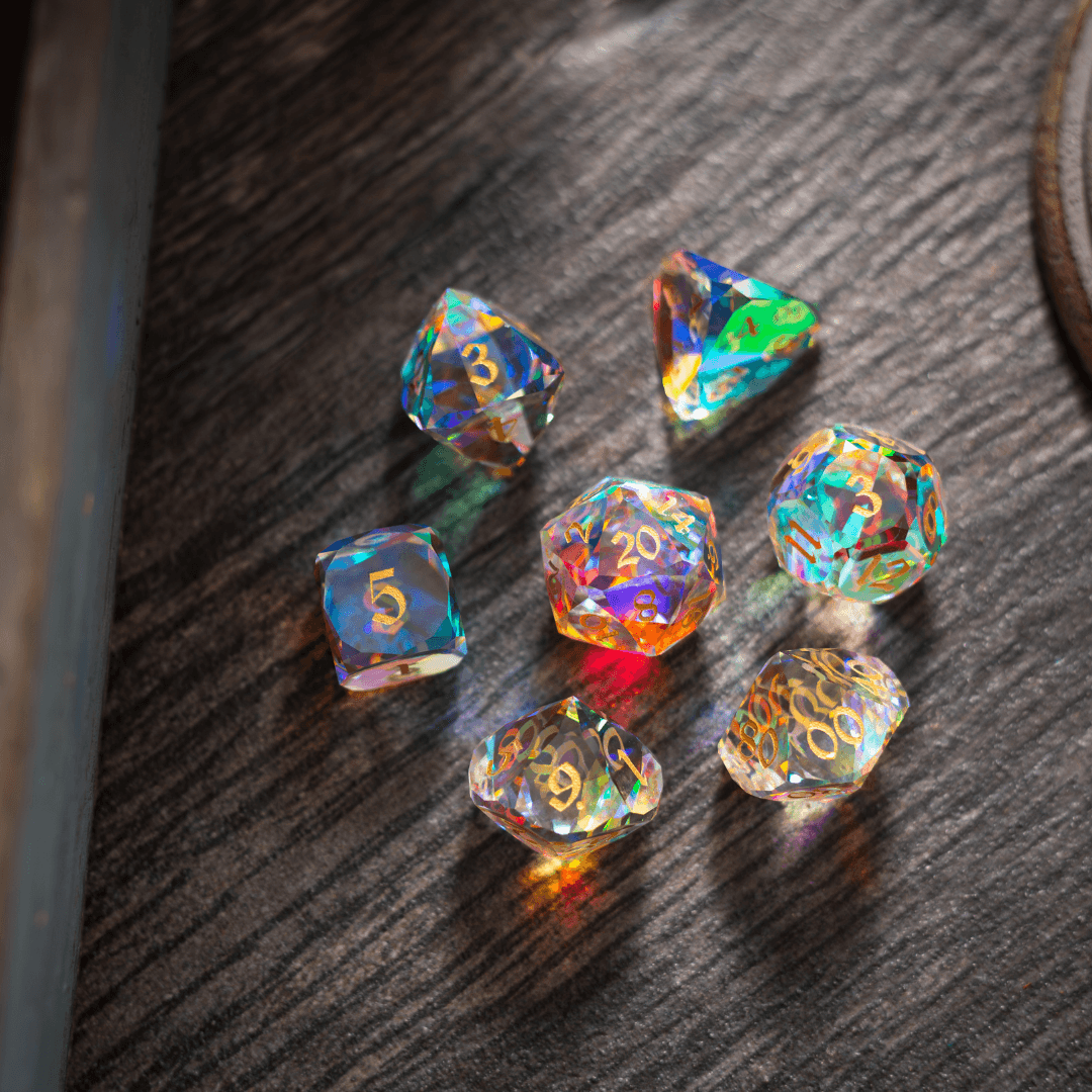 Dwarf Cut Dichroic Glass Premium DND Dice Set | Gemstone Dice | Wiccan Center