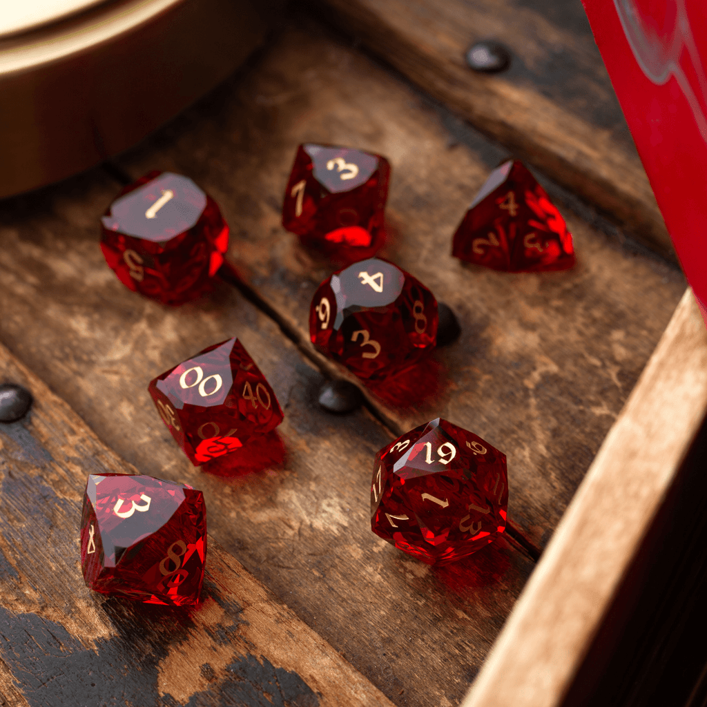 Dwarf Cut Red Gemstone Glass Premium DND Dice Set | Gemstone Dice | Wiccan Center