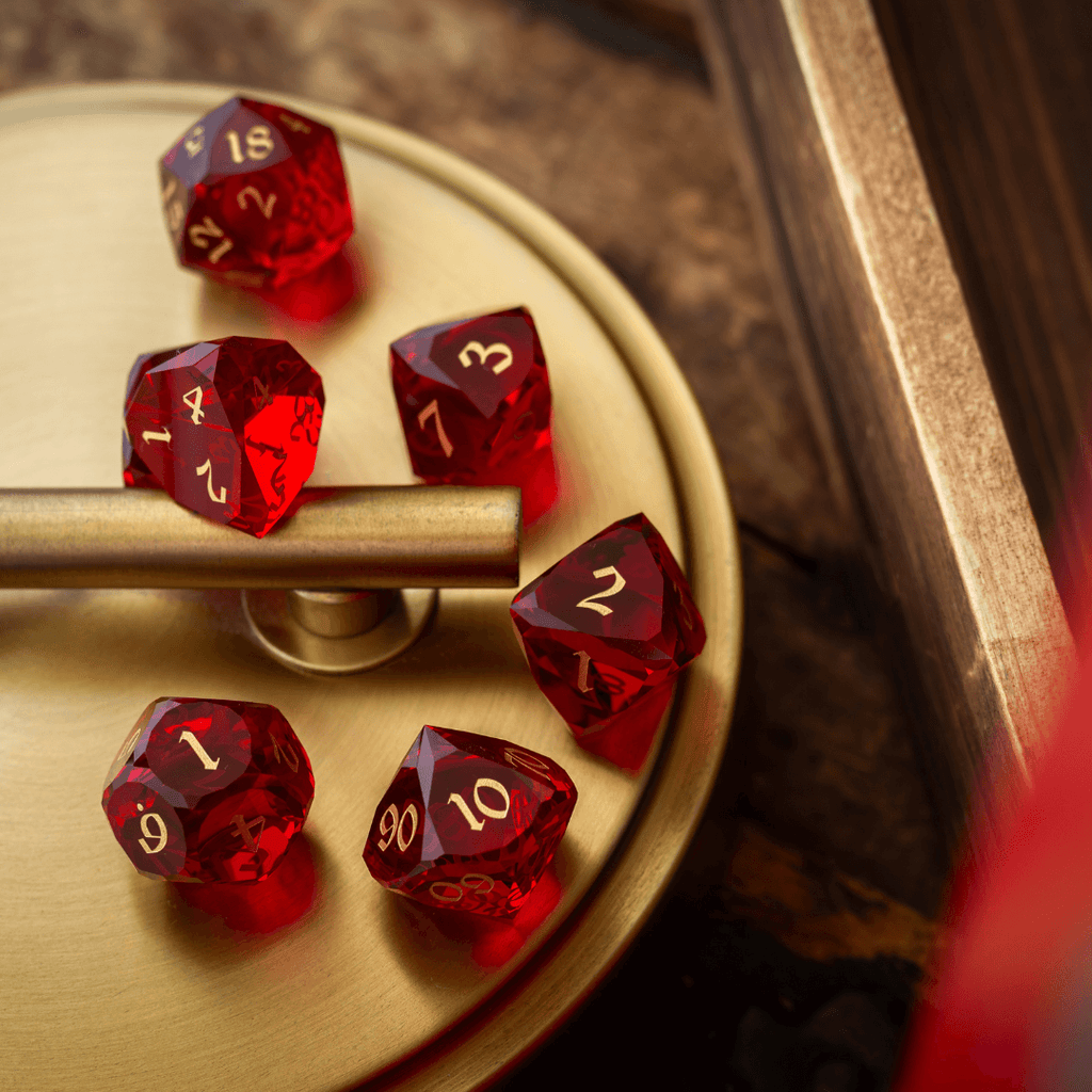Dwarf Cut Red Gemstone Glass Premium DND Dice Set | Gemstone Dice | Wiccan Center