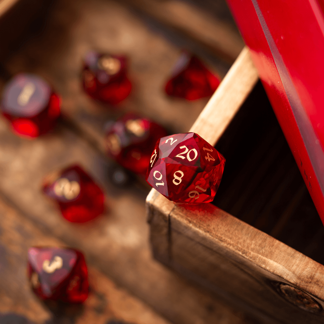 Dwarf Cut Red Gemstone Glass Premium DND Dice Set | Gemstone Dice | Wiccan Center