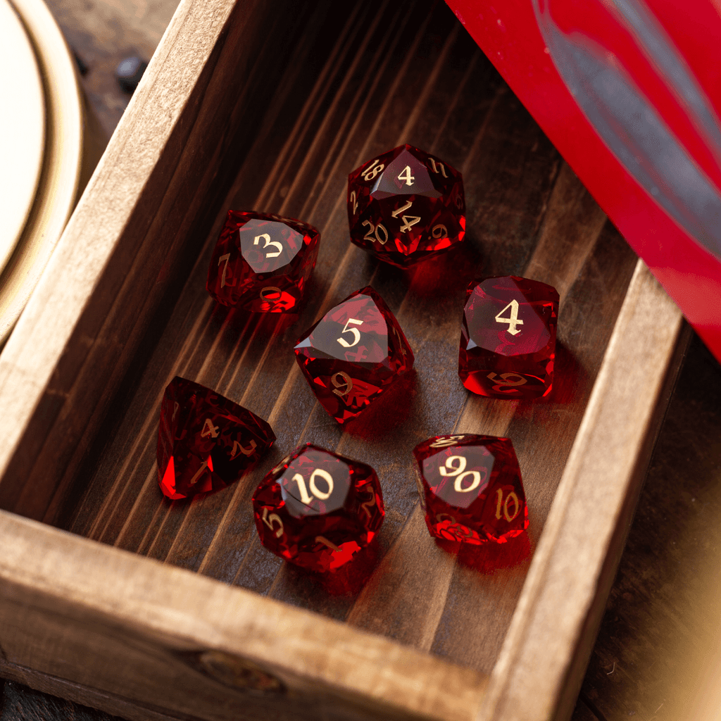Dwarf Cut Red Gemstone Glass Premium DND Dice Set | Gemstone Dice | Wiccan Center
