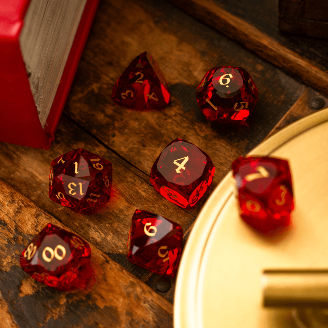 Dwarf Cut Red Gemstone Glass Premium DND Dice Set | Gemstone Dice | Wiccan Center