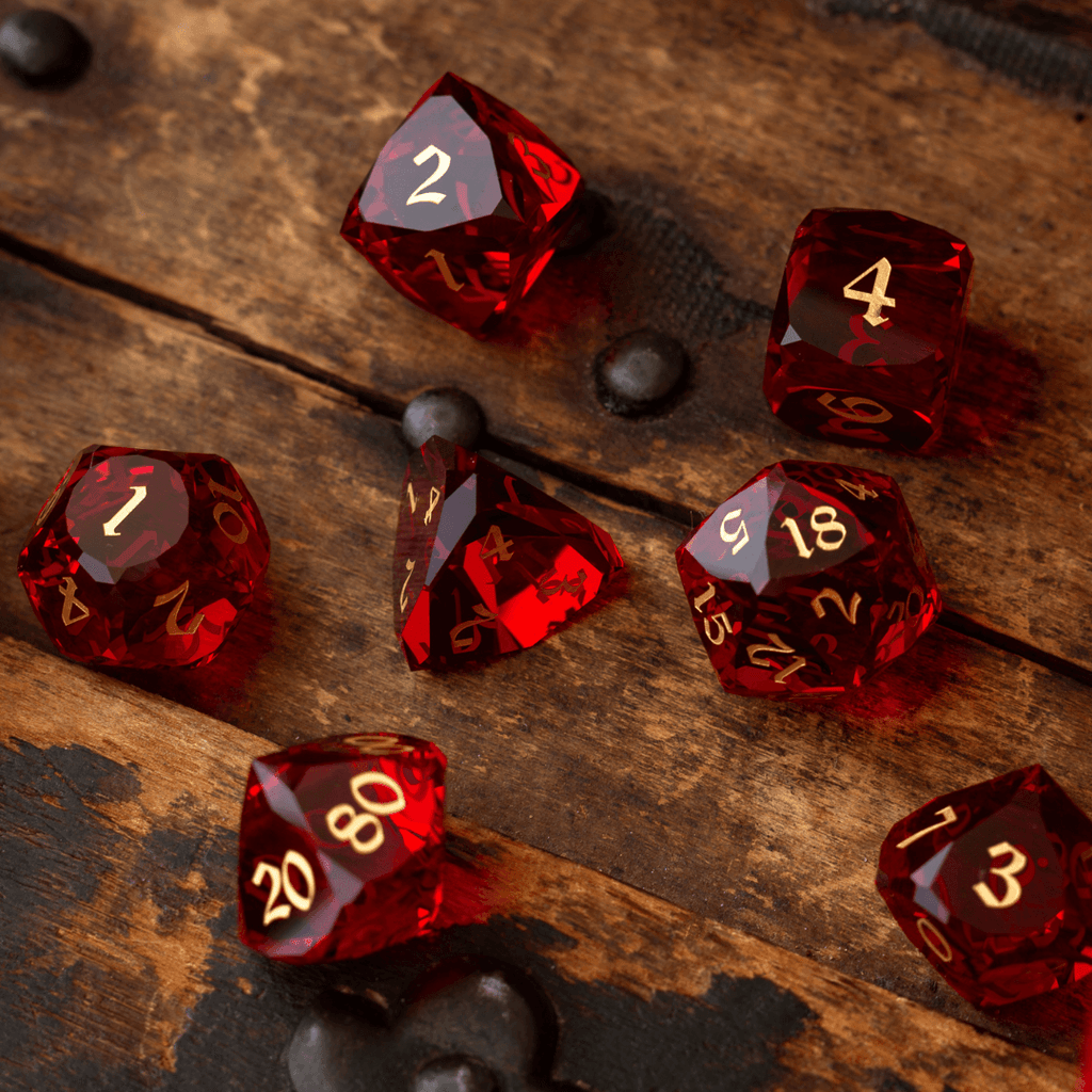 Dwarf Cut Red Gemstone Glass Premium DND Dice Set | Gemstone Dice | Wiccan Center
