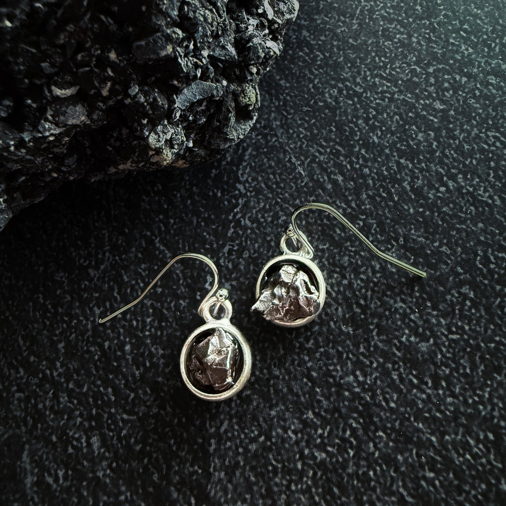Small Round Raw Meteorite Dangle or Stud Earrings | Earrings | Wiccan Center