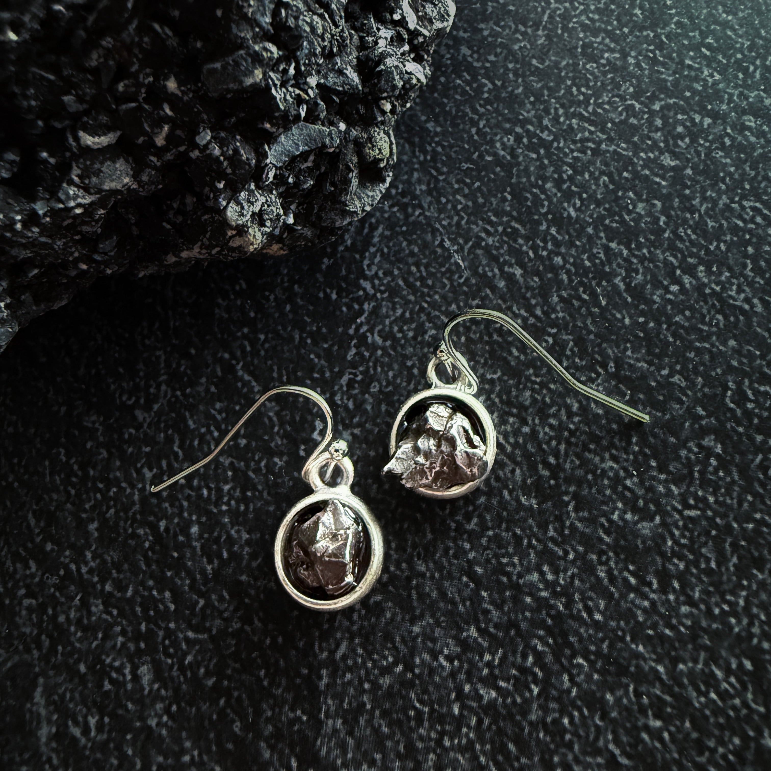 Small Round Raw Meteorite Dangle or Stud Earrings | Earrings | Wiccan Center