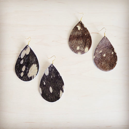 **Leather Teardrop Earrings in Mixed Metallic Hair on Hide 201p | Earrings | Wiccan Center