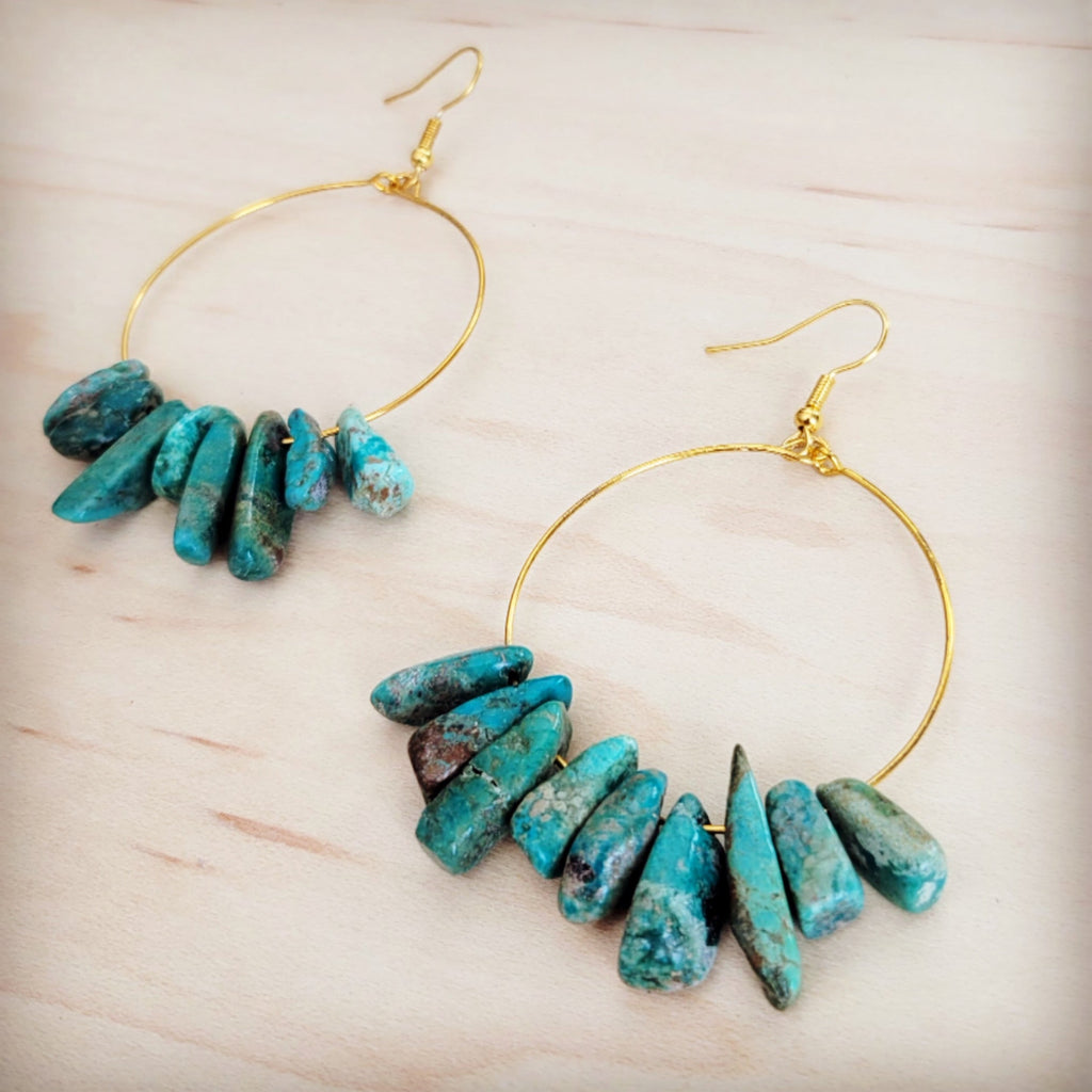 Beaded Hoop Earrings- Genuine Natural Turquoise Stacked Stones 200bh | Earrings | Wiccan Center
