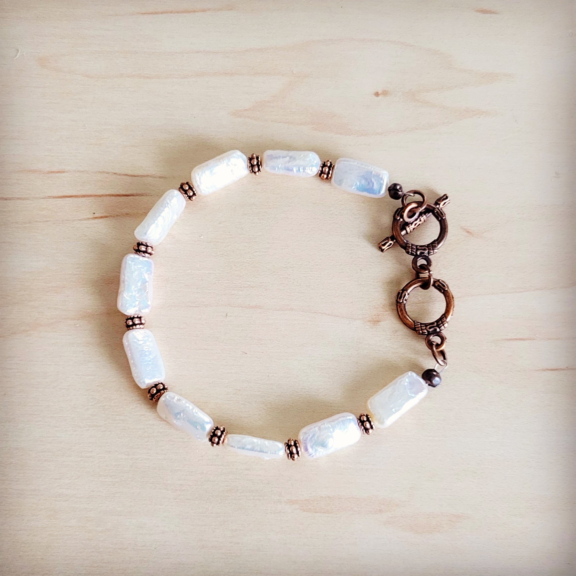 Genuine Rectangle Freshwater Pearl & Copper Bracelet 812c | Bracelet | Wiccan Center
