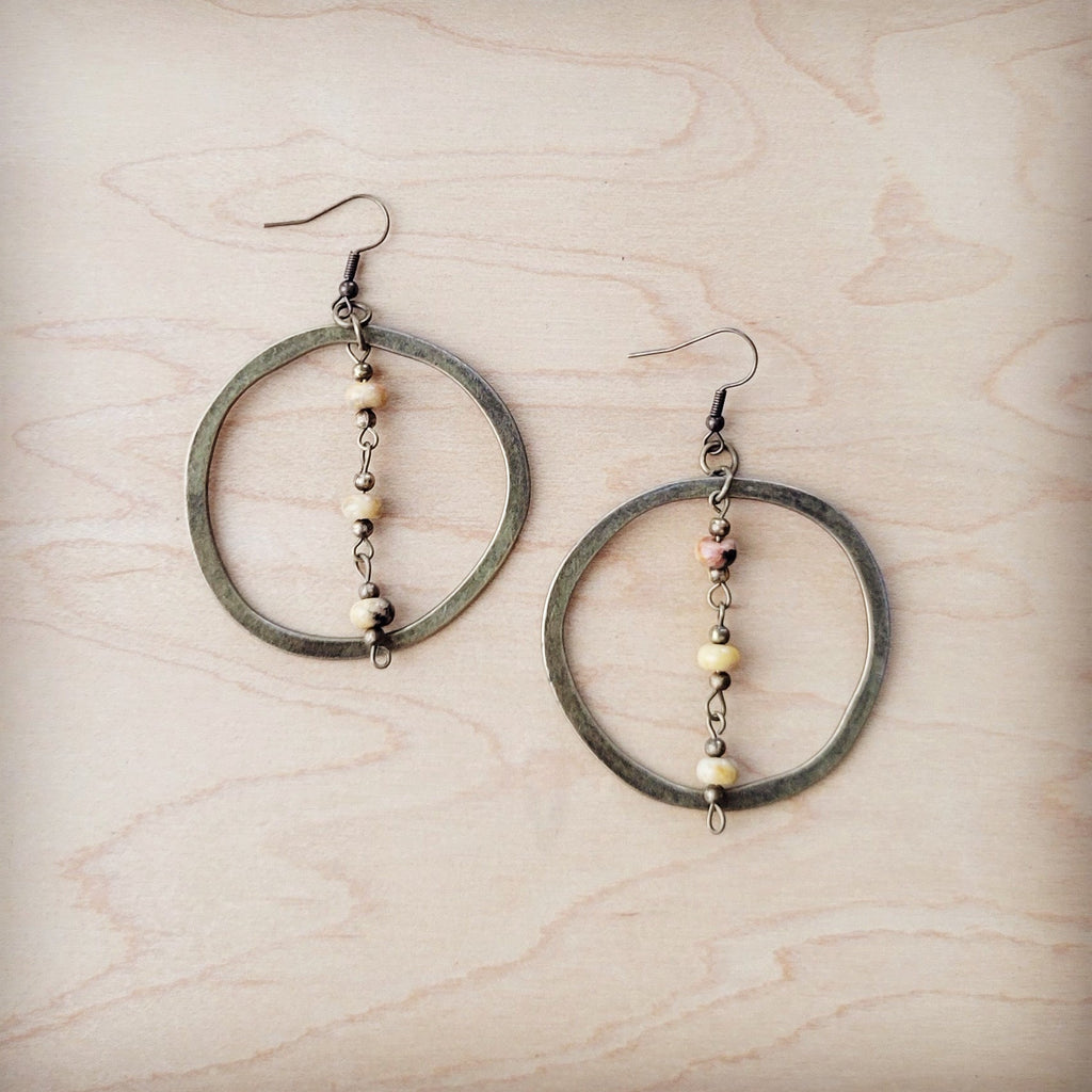Western Copper Hoop Earrings w/ Natural Agate Beads 200s | Earrings | Wiccan Center