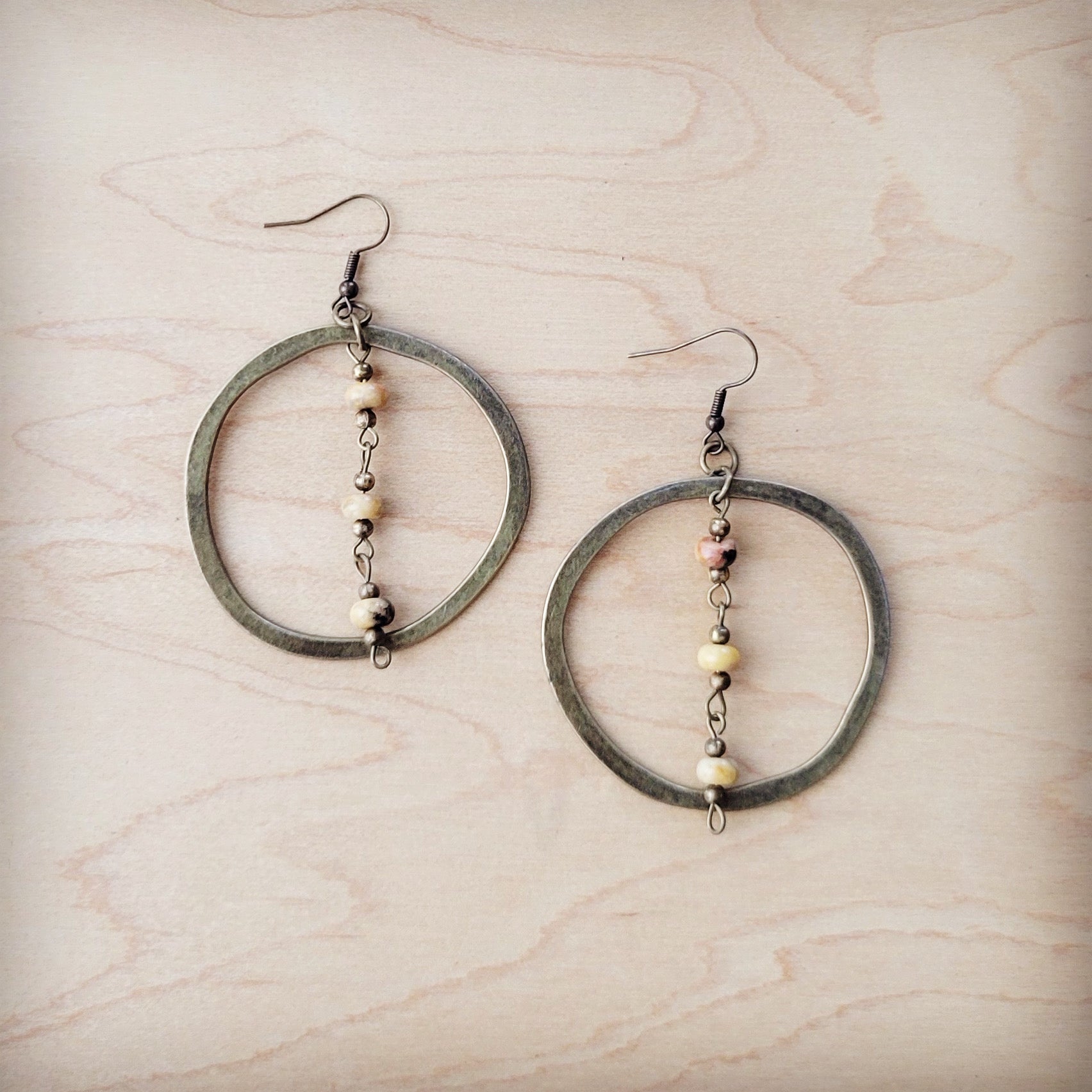Western Copper Hoop Earrings w/ Natural Agate Beads 200s | Earrings | Wiccan Center