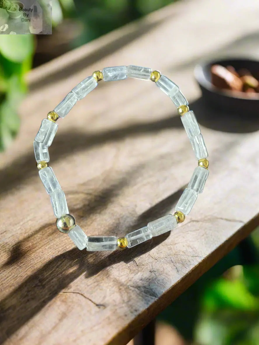 Crystal Quartz Stretch Bracelet with Gold Tone Accents
