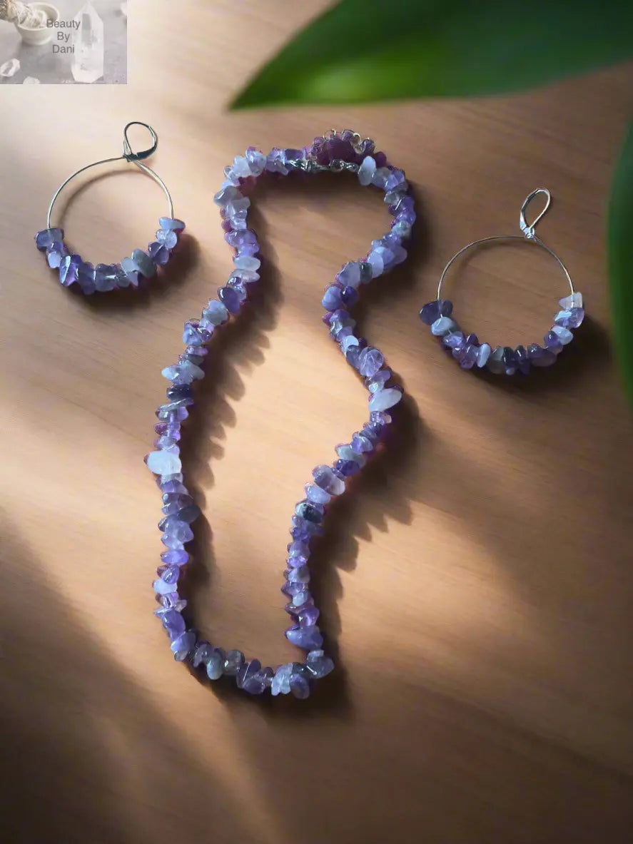 Amethyst Chip Necklace and Earrings Set