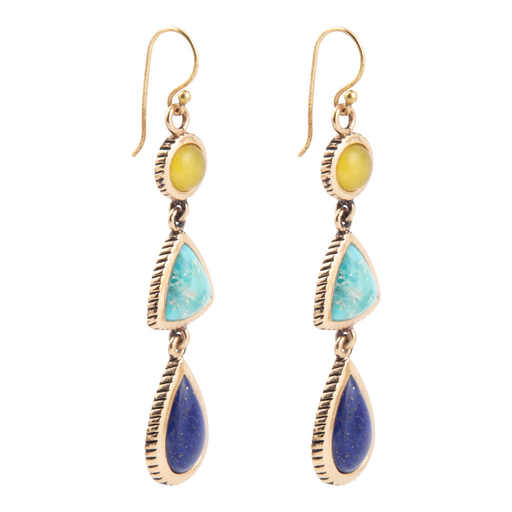 Yellow Quartz and Blue Turquoise Golden Drop Earrings | Earrings | Wiccan Center