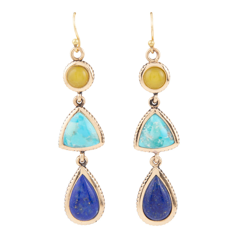 Yellow Quartz and Blue Turquoise Golden Drop Earrings | Earrings | Wiccan Center