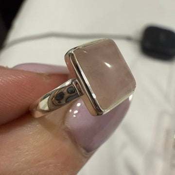 Rose Quartz Rectangle Bezel Ring – Sterling Silver – Size 6 | Rings | Wiccan Center