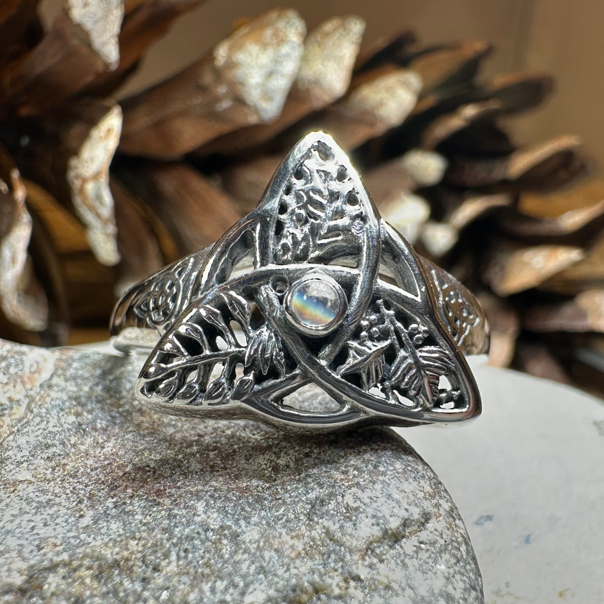 Oak Ash Thorn Moonstone Ring in Sterling Silver | Ring | Wiccan Center