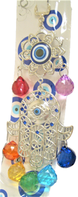 Seven Chakra Hamsa with Flower Evil Eye ornament /Charm 10"