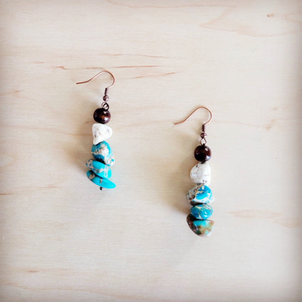Genuine Regalite Wood and Turquoise Drop Earrings 200bd | Earrings | Wiccan Center