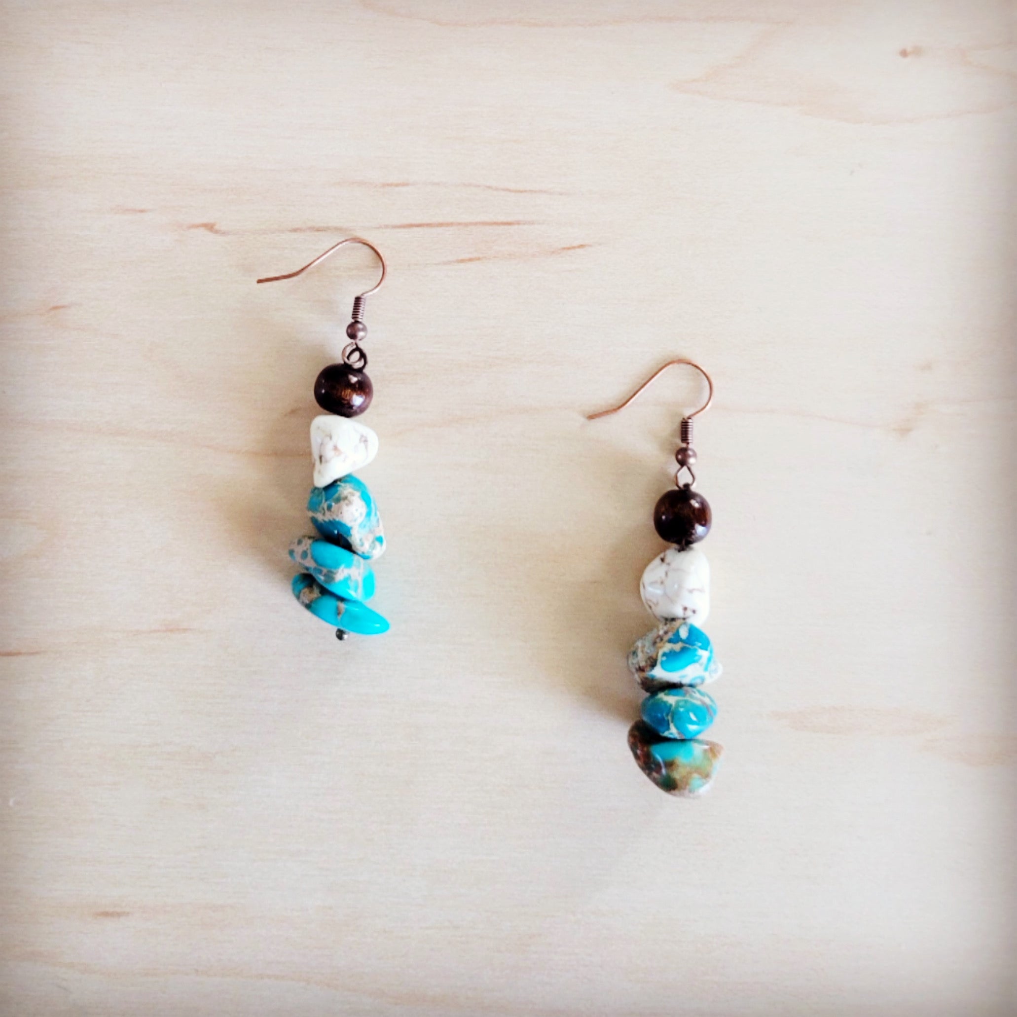 Genuine Regalite Wood and Turquoise Drop Earrings 200bd | Earrings | Wiccan Center