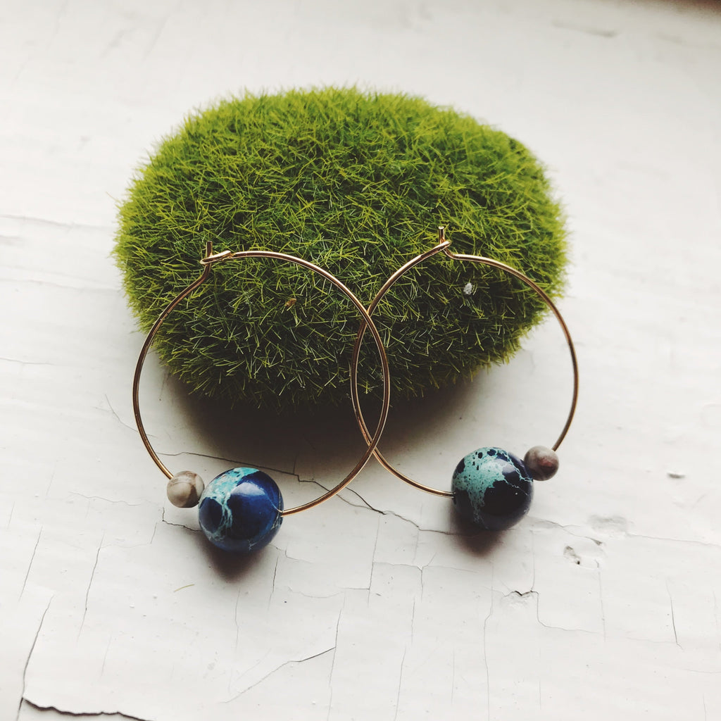 Earth and Moon Jasper Bead Hoop Earrings | Earrings | Wiccan Center