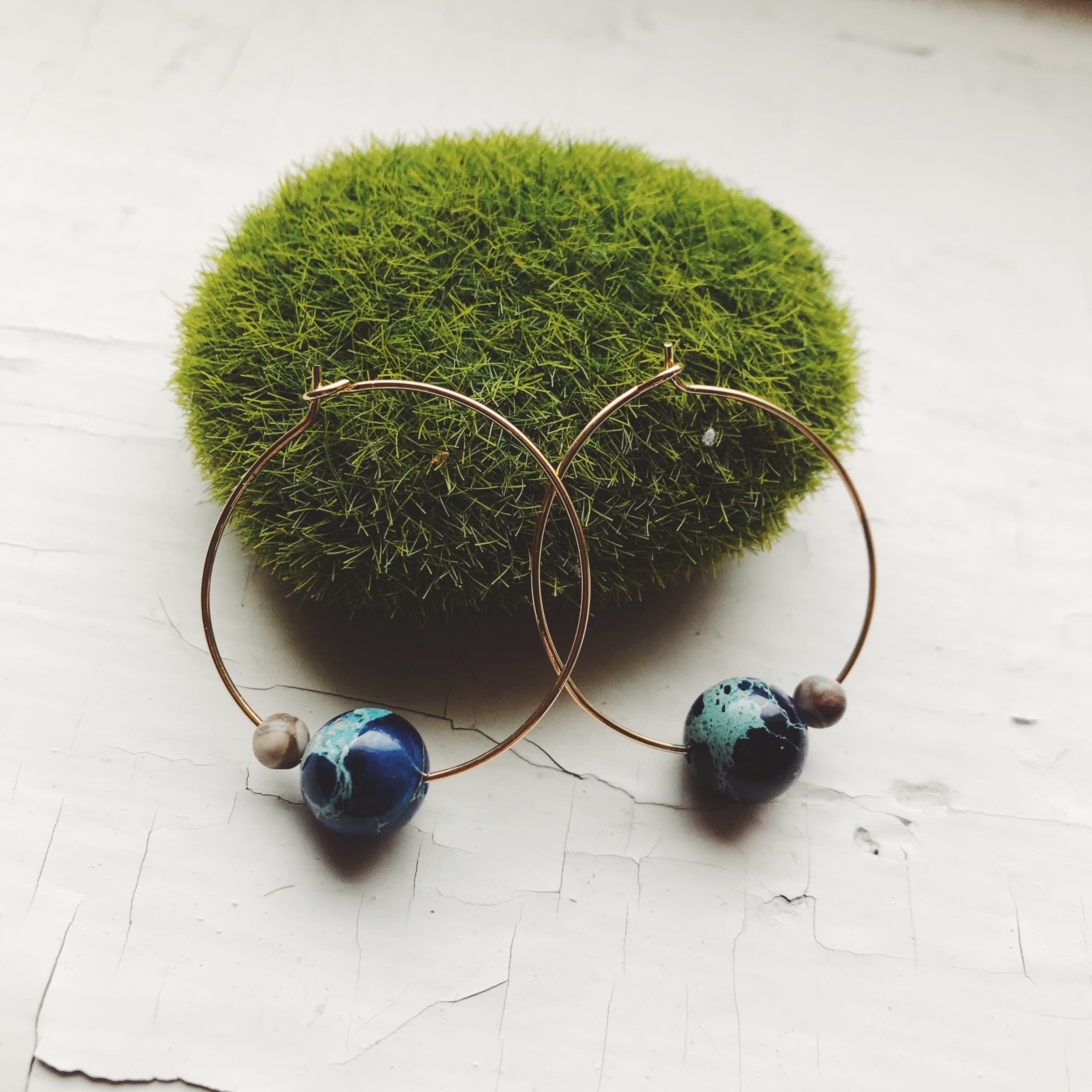 Earth and Moon Jasper Bead Hoop Earrings | Earrings | Wiccan Center