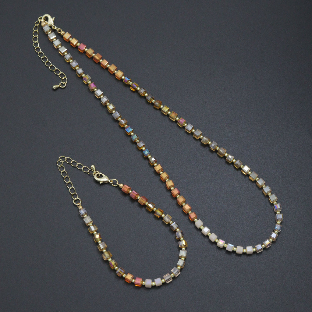 Champagne color Cube Beads necklace Bracelet, Sku#EF798
