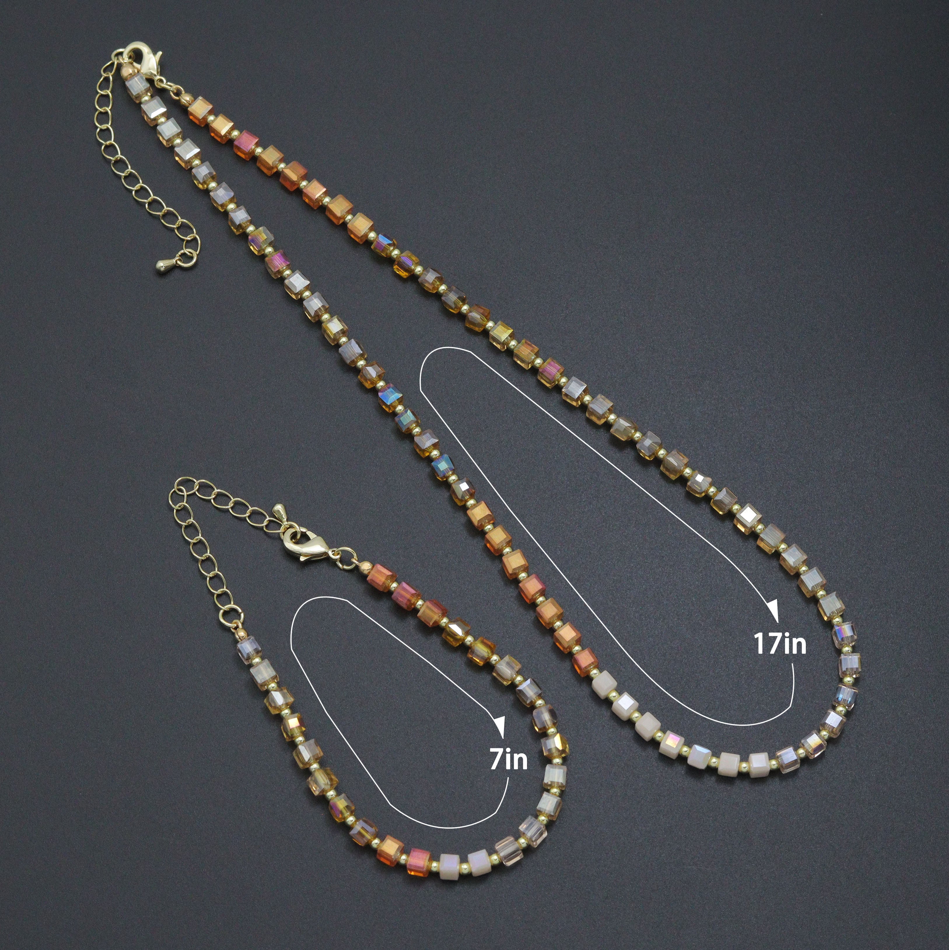 Champagne color Cube Beads necklace Bracelet, Sku#EF798