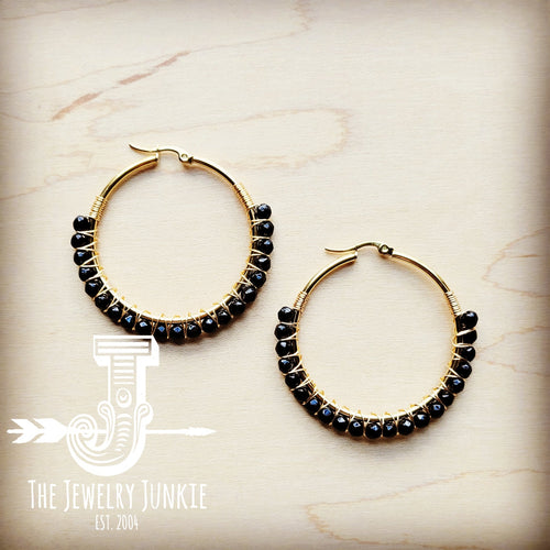 **Woven Black Agate Beaded Hoop Earrings 217j | Earrings | Wiccan Center