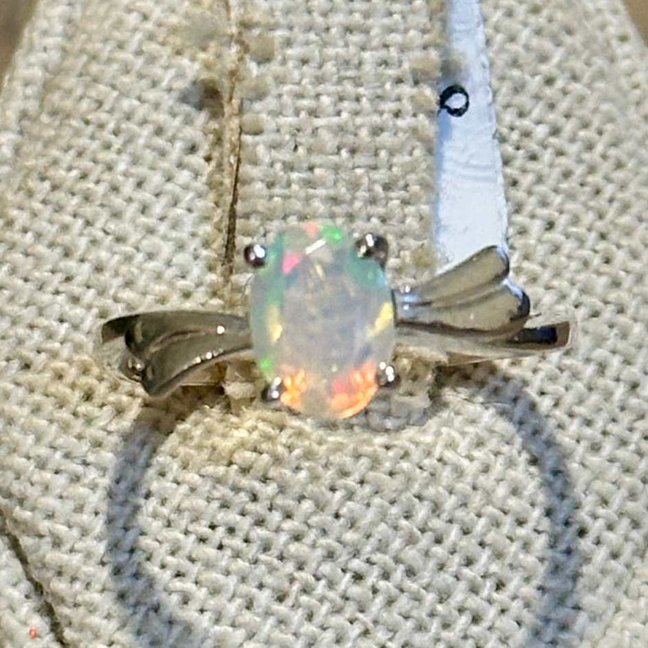 Ethiopian Opal Oval Ribbon-Bypass Ring – Sterling Silver – Size 8 | Rings | Wiccan Center