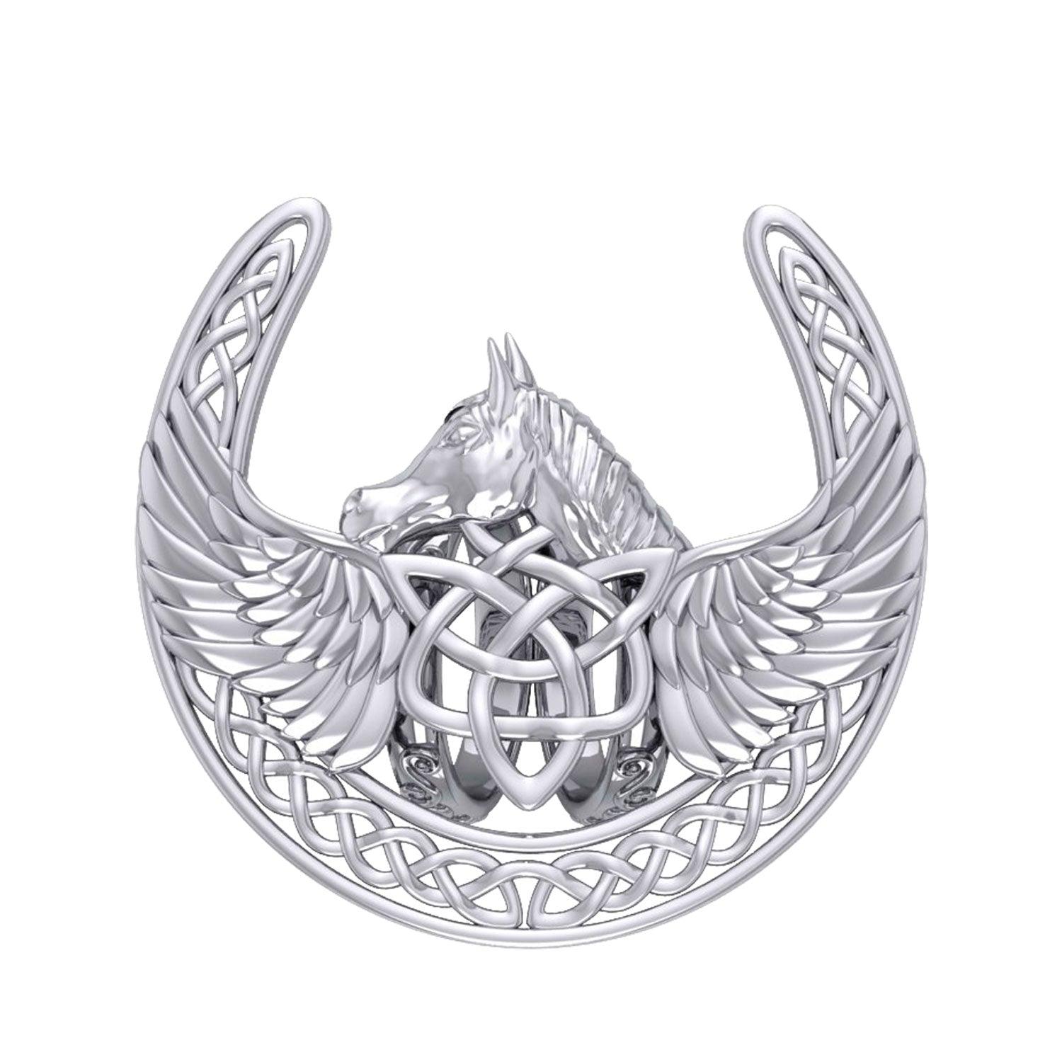 The Celtic Pegasus with Horseshoe Sterling Silver Scarf Ring By Peter Stone EOT182