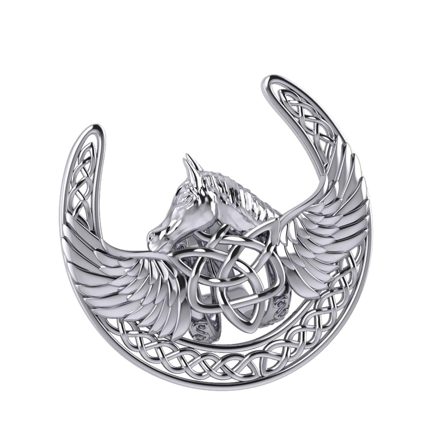 The Celtic Pegasus with Horseshoe Sterling Silver Scarf Ring By Peter Stone EOT182