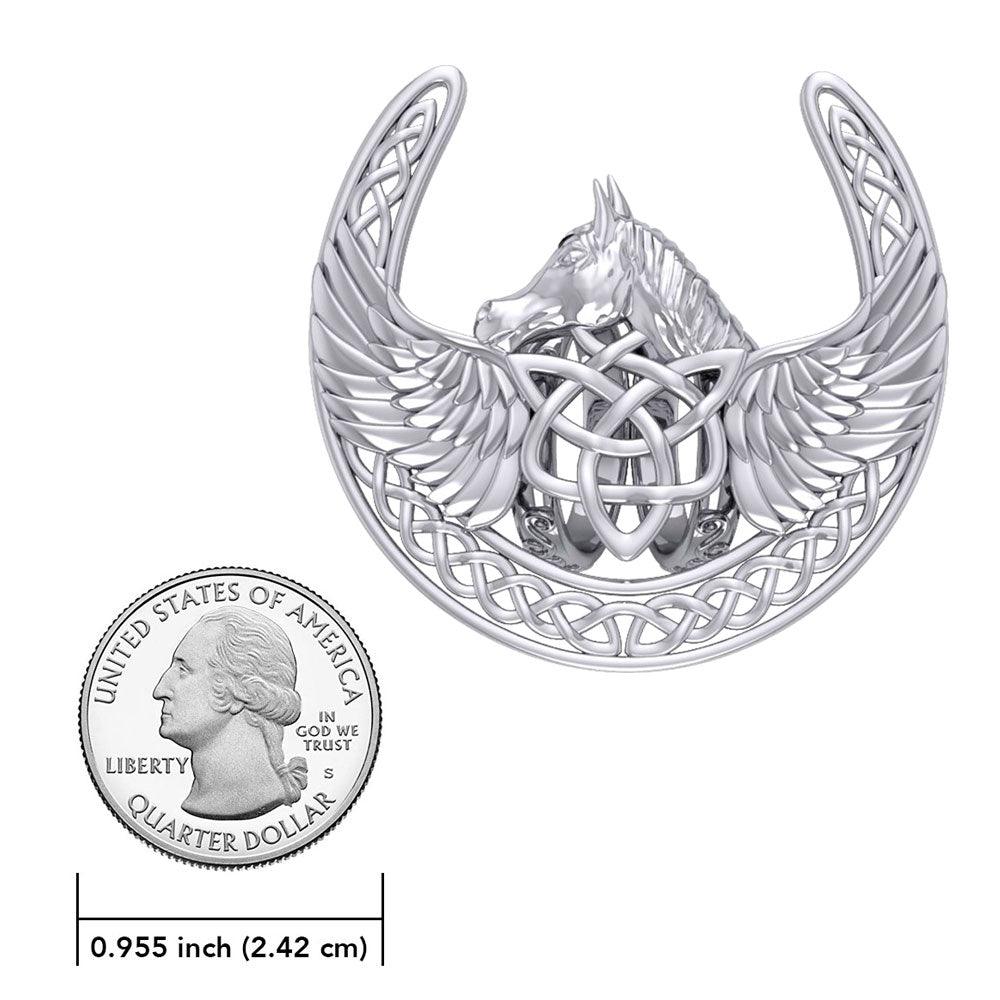 The Celtic Pegasus with Horseshoe Sterling Silver Scarf Ring By Peter Stone EOT182
