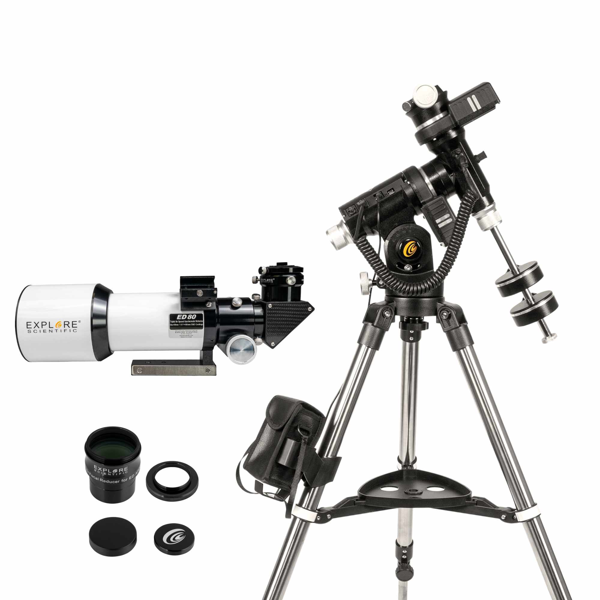 ED80 Essential Series Air-Spaced Triplet Refractor Telescope with 0.8x Focal Reducer and iEXOS-100-2 PMC-Eight Equatorial Tracker System | Telescope | Wiccan Center