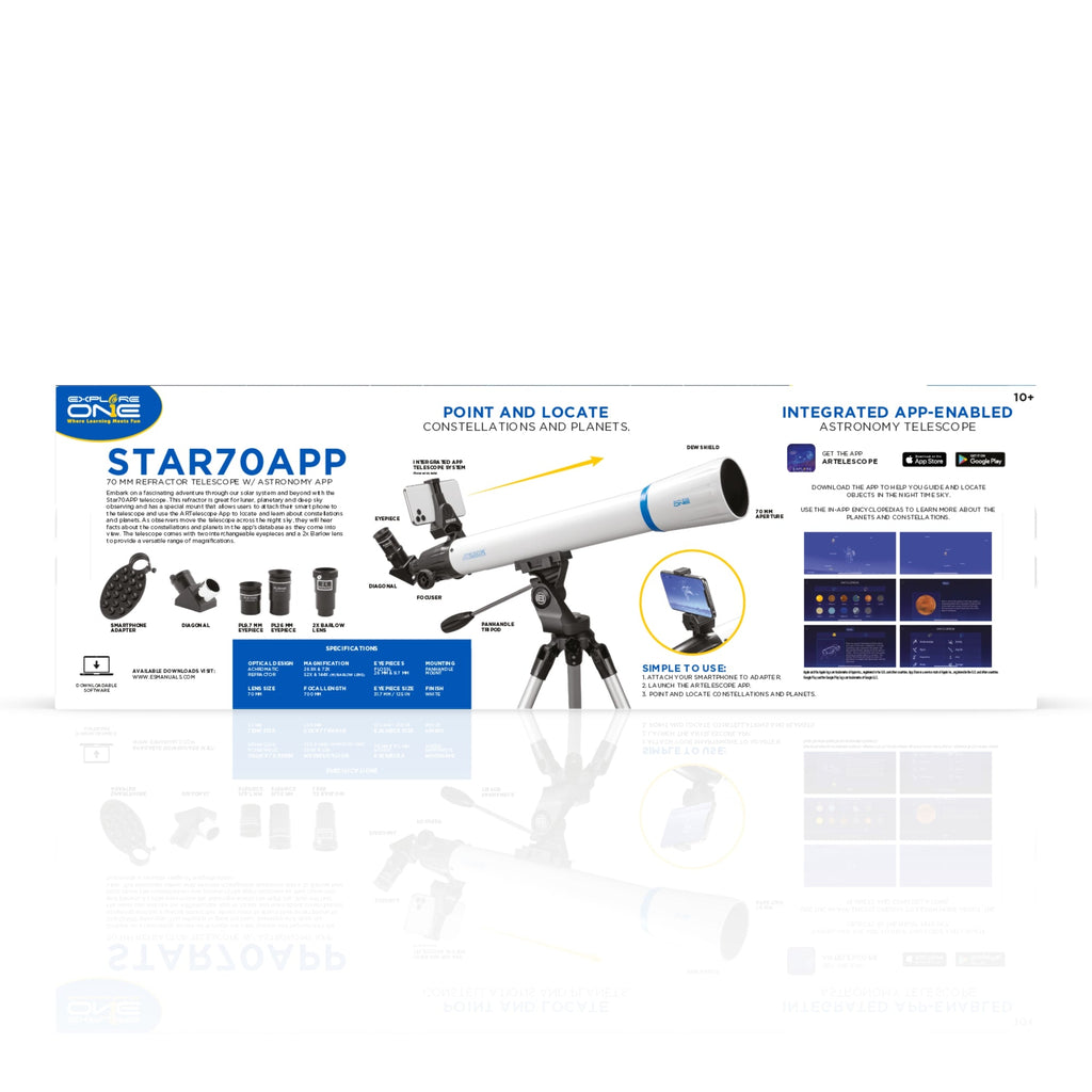 STAR70APP 70mm Refractor Telescope w/ Panhandle Mount and Astronomy APP | Telescope | Wiccan Center