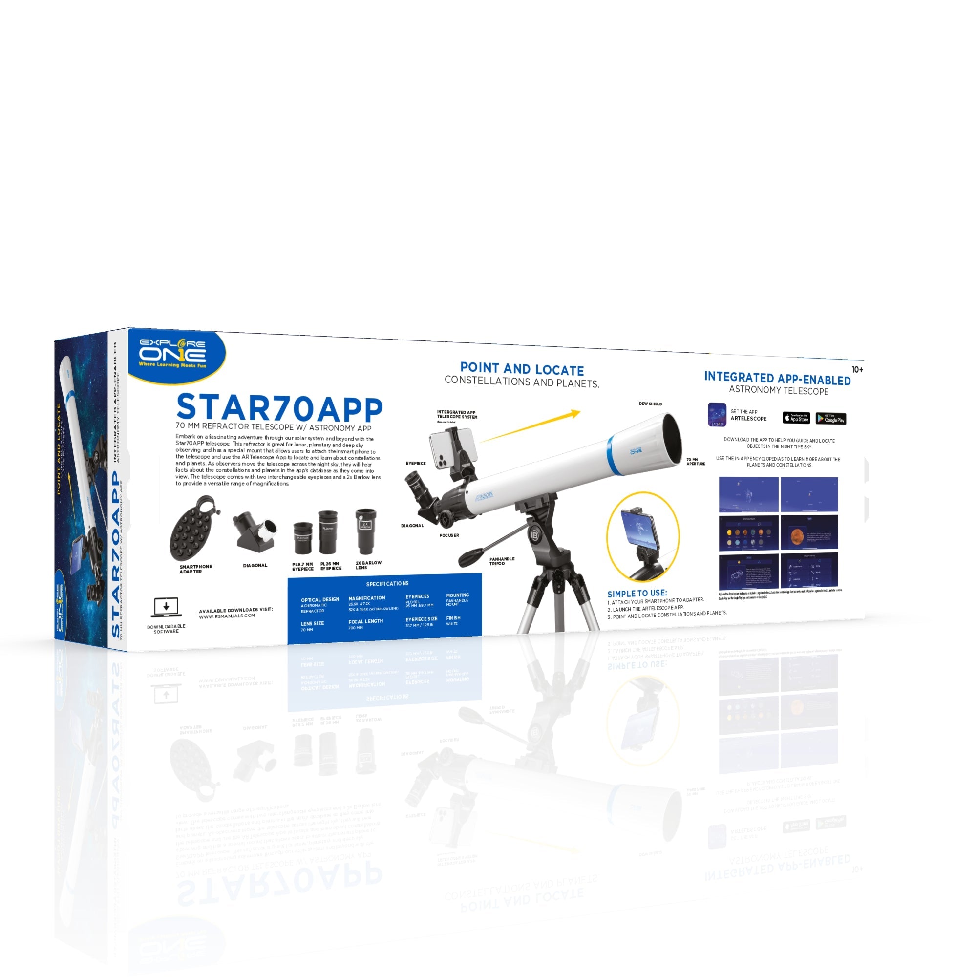 STAR70APP 70mm Refractor Telescope w/ Panhandle Mount and Astronomy APP | Telescope | Wiccan Center
